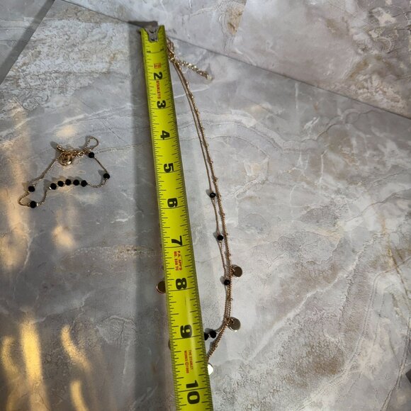 Layered Gold & Black Beaded Necklace Set With matching Bracelet Signed NRQ - Picture 7 of 8